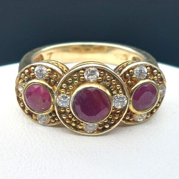 Elegant Size 7 Ruby & Cubic Zirconia Ring – 925 Gold Plated Silver Vermeil - Picture 1 of 6